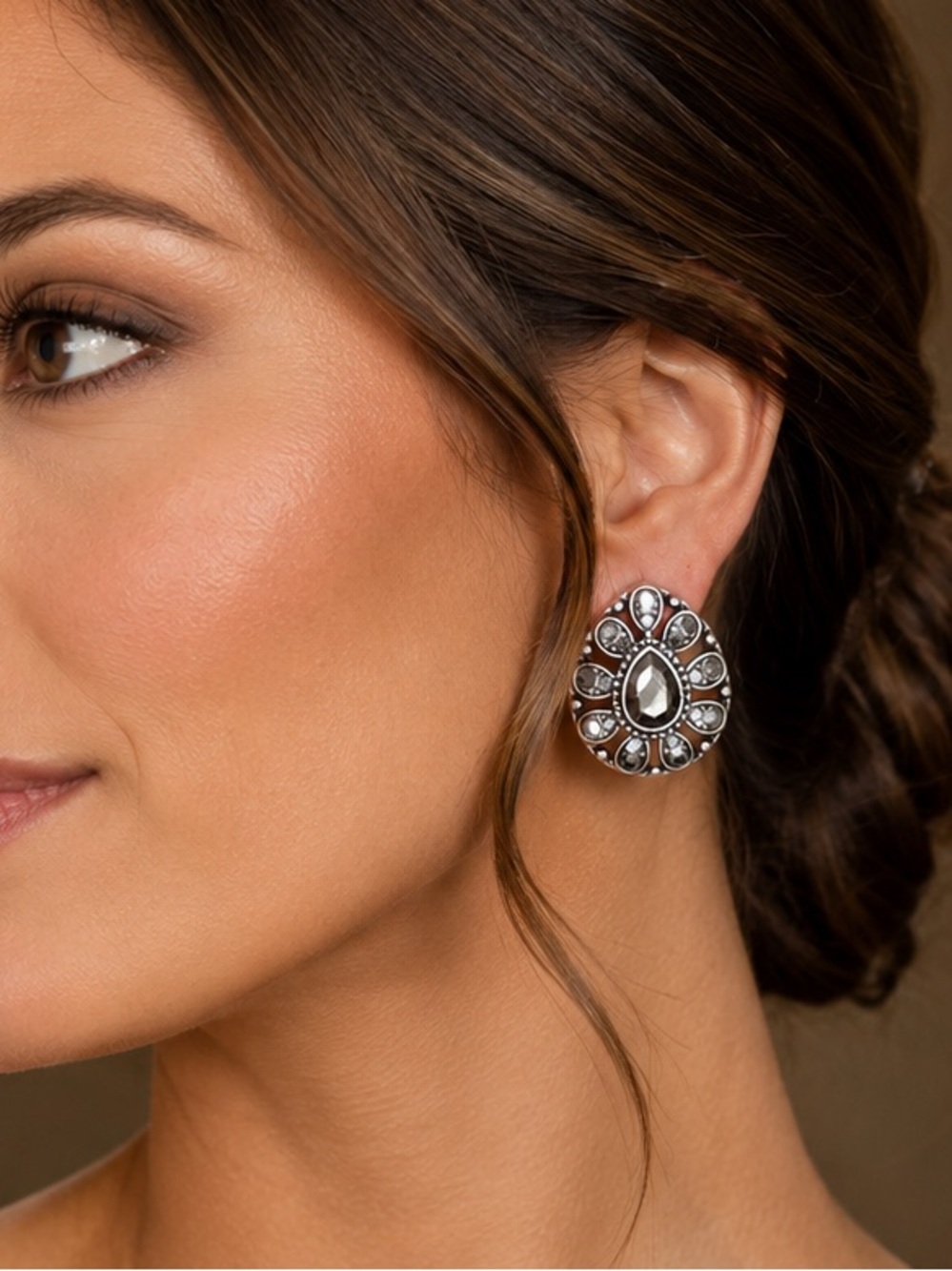 Hematite Teardrop Cluster Post Earrings